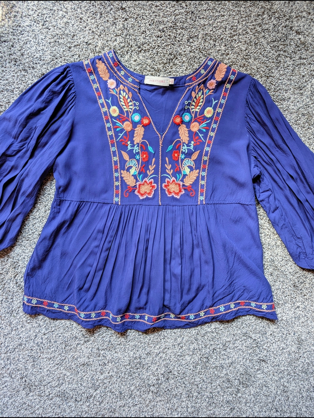 Anthropologie Royal Blue Floral Embroidered Tunic